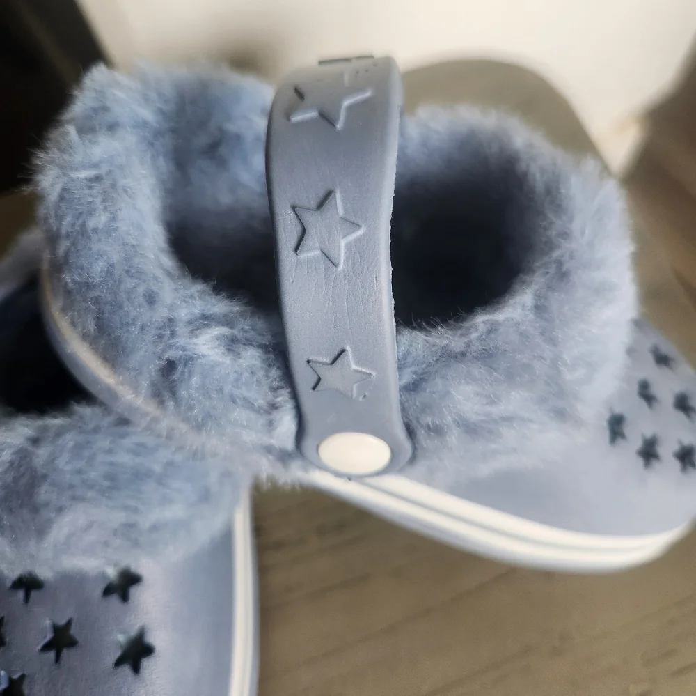 Koala Cozy Blue Star Kids Fur Lined Croc Like Slides